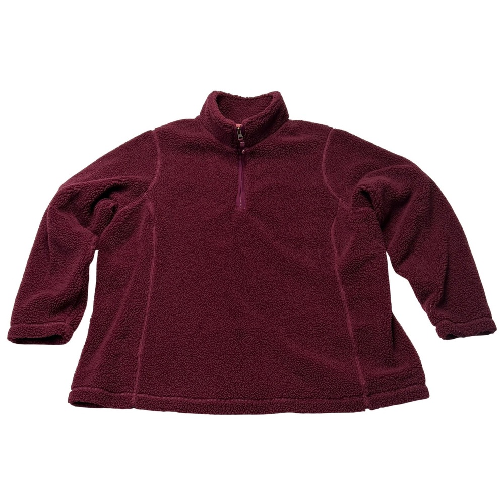 Lands End Sherpa Fleece Womens 1X Burgundy Quarter Zip Pullover Sweater